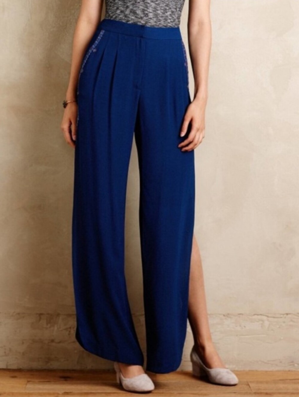 Twelfth Street by Cynthia Vincent Embroidered Wide Leg Split Leg Pants